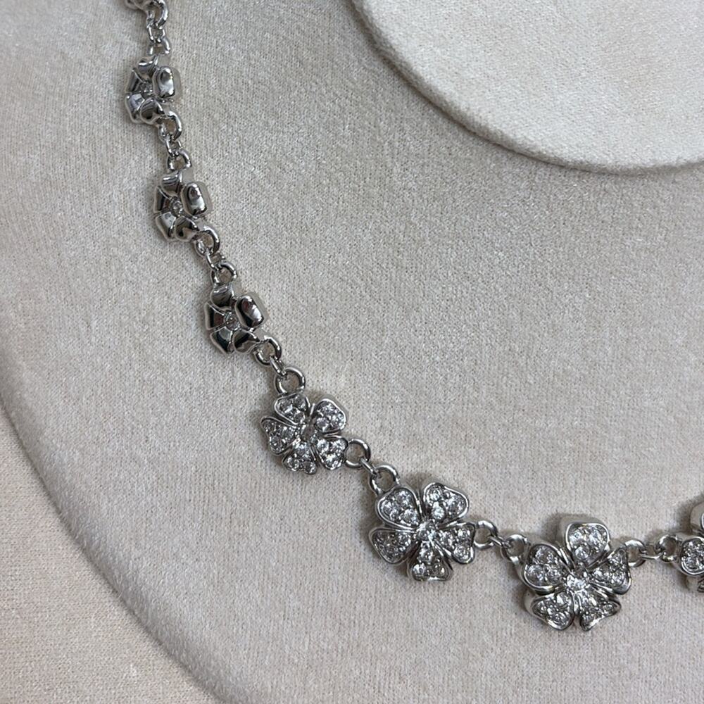 Nina Ricci Silver Crystal Floral Necklace - Picture 2 of 7
